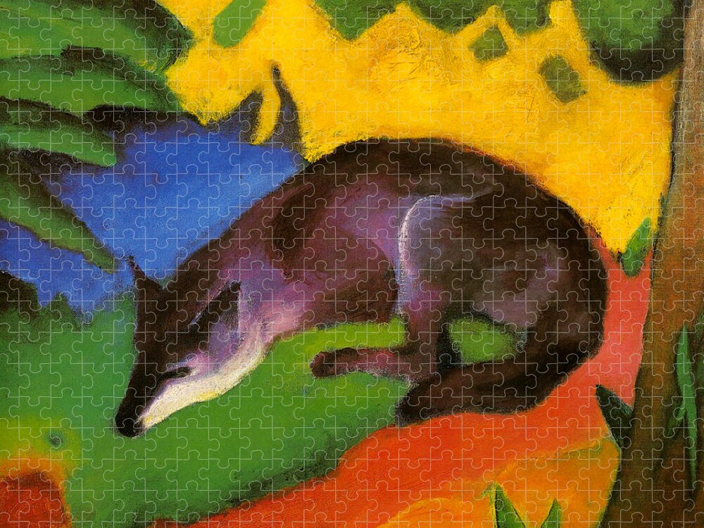German Painters Jigsaw Puzzle featuring the painting Blue-Black Fox by Franz Marc