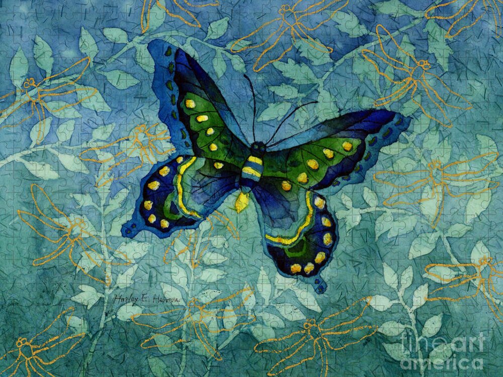 Butterfly Jigsaw Puzzle featuring the painting Blue Butterfly by Hailey E Herrera