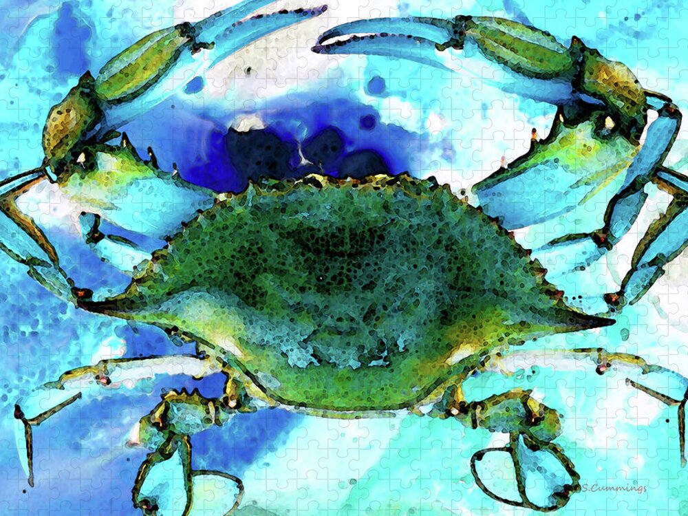 Crab Jigsaw Puzzle featuring the painting Blue Crab - Abstract Seafood Painting by Sharon Cummings