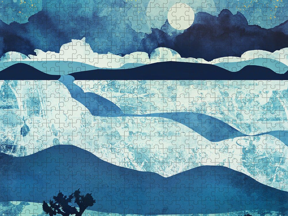 Blue Jigsaw Puzzle featuring the digital art Blue Desert by Spacefrog Designs