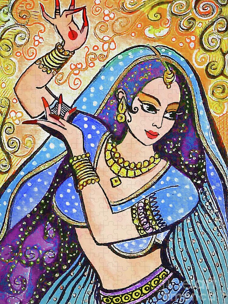 Indian Dancer Jigsaw Puzzle featuring the painting Blue Devi by Eva Campbell