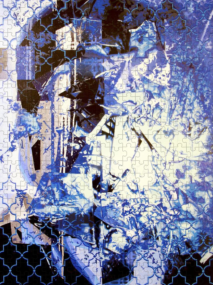 Pop Art Jigsaw Puzzle featuring the painting Blue Discussion by Bobby Zeik