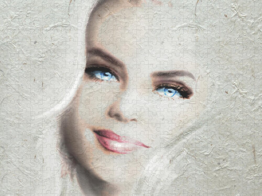 Woman Jigsaw Puzzle featuring the painting Blue Eyes Blond by Angie Braun