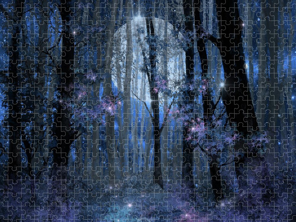 Forest Jigsaw Puzzle featuring the painting Blue Forest by Bekim M
