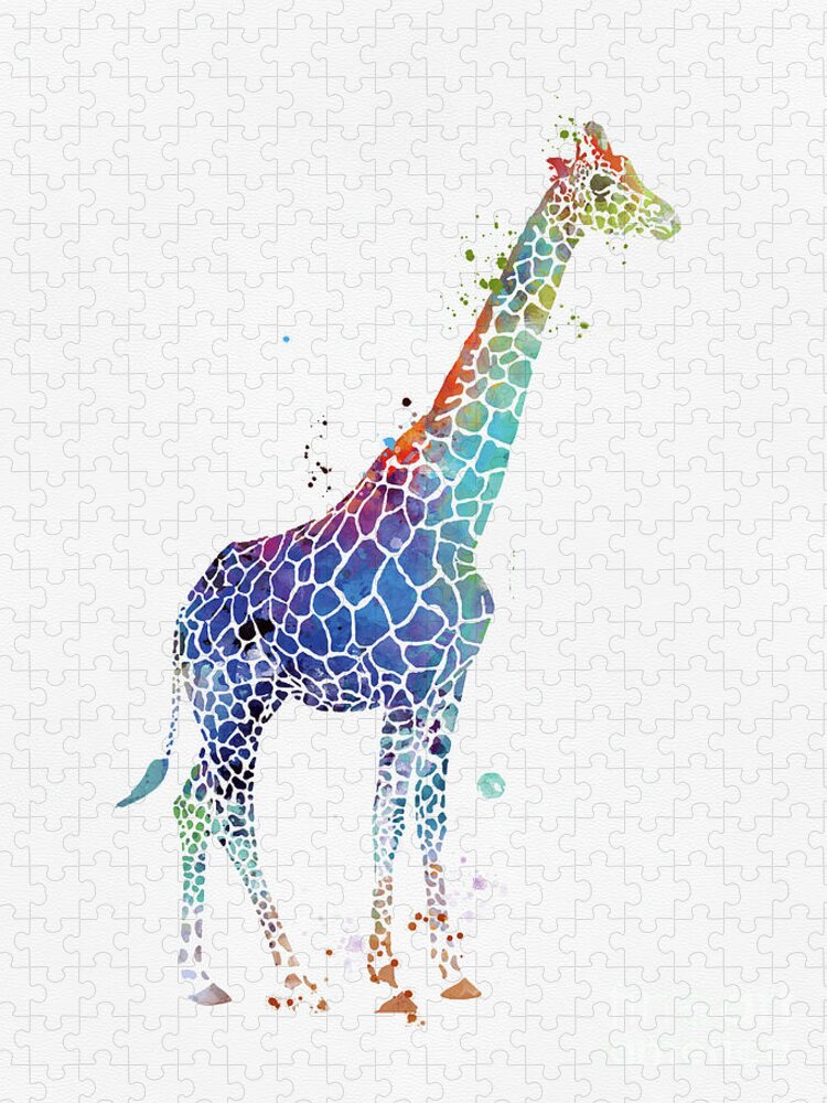 Blue Giraffe Jigsaw Puzzle by Monn Print Pixels