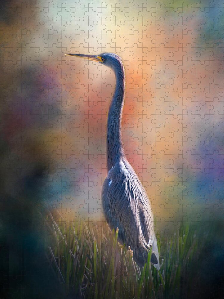 Blue Heron Jigsaw Puzzle featuring the photograph Blue Heron in the Marsh by Lynn Bauer