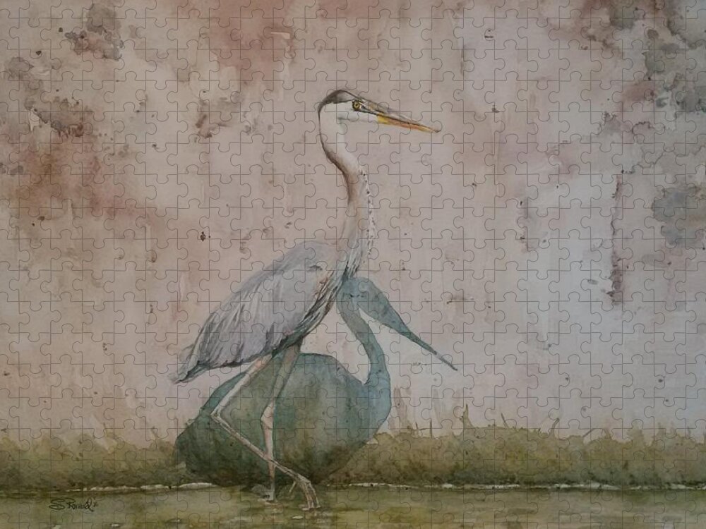 Blue Heron Jigsaw Puzzle featuring the painting Blue Heron by Sheila Romard