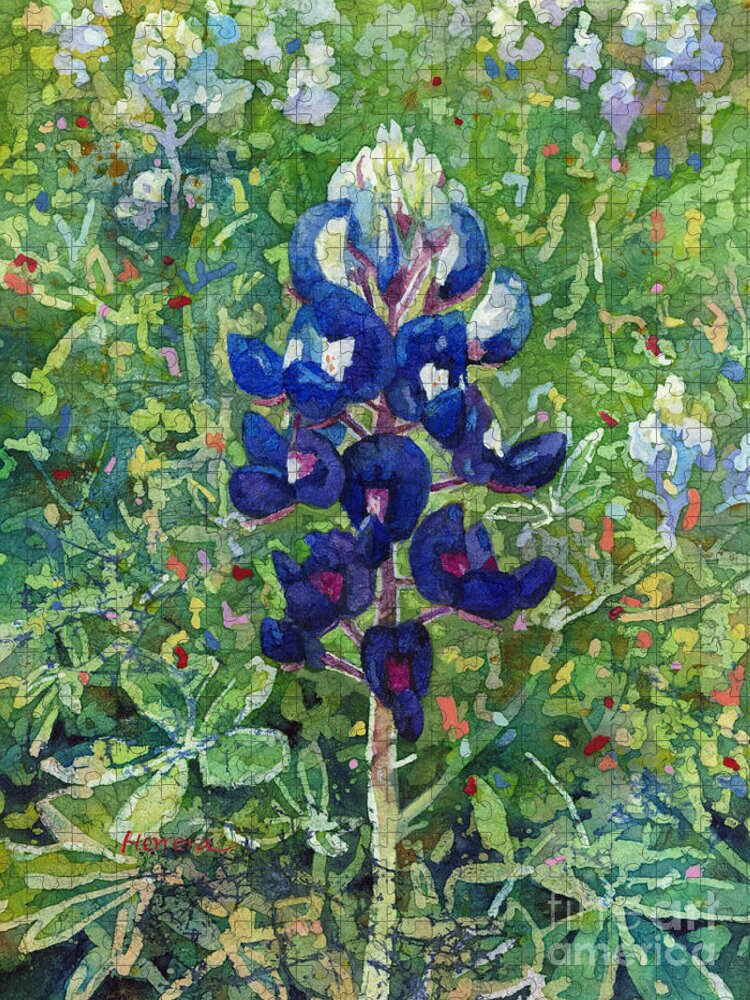 Bluebonnet Jigsaw Puzzle featuring the painting Blue in Bloom 2 by Hailey E Herrera