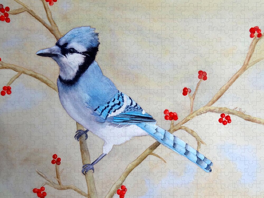 Blue Jay Jigsaw Puzzle featuring the painting Blue Jay by Laurel Best