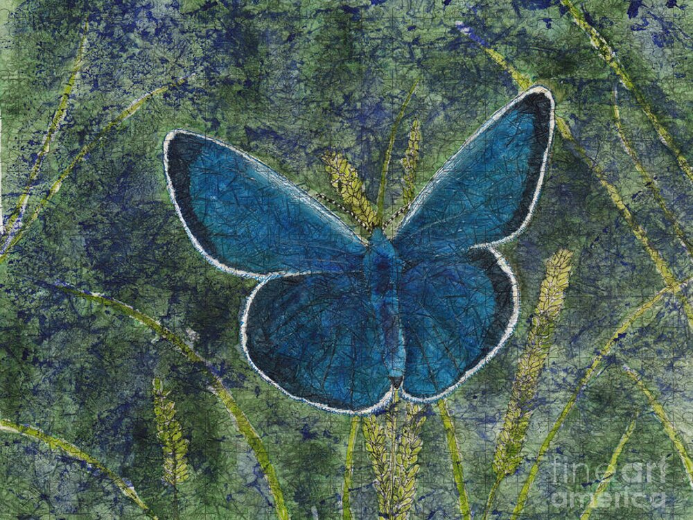 Blue Karner Butterfly Jigsaw Puzzle featuring the painting Blue Karner Butterfly Watercolor Batik by Conni Schaftenaar