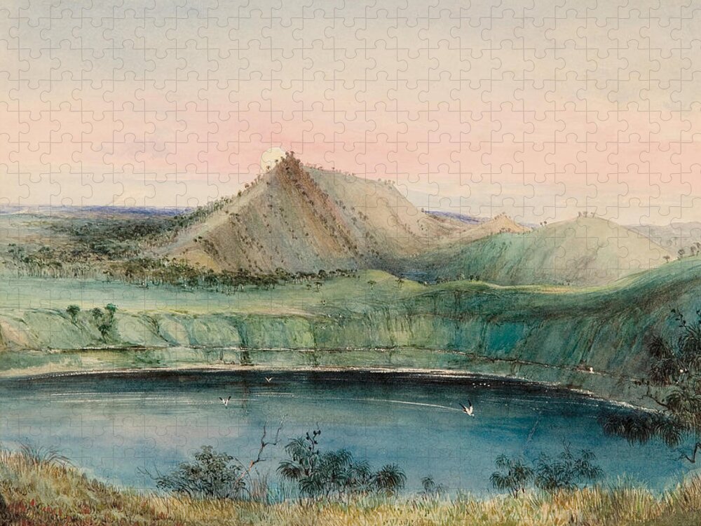 George French Angas Jigsaw Puzzle featuring the drawing Blue Lake. Mount Gambier by George French Angas