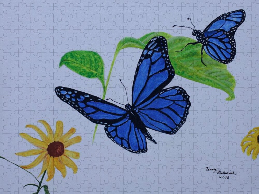 Monarch Jigsaw Puzzle featuring the painting Blue Monarch by Terry Frederick