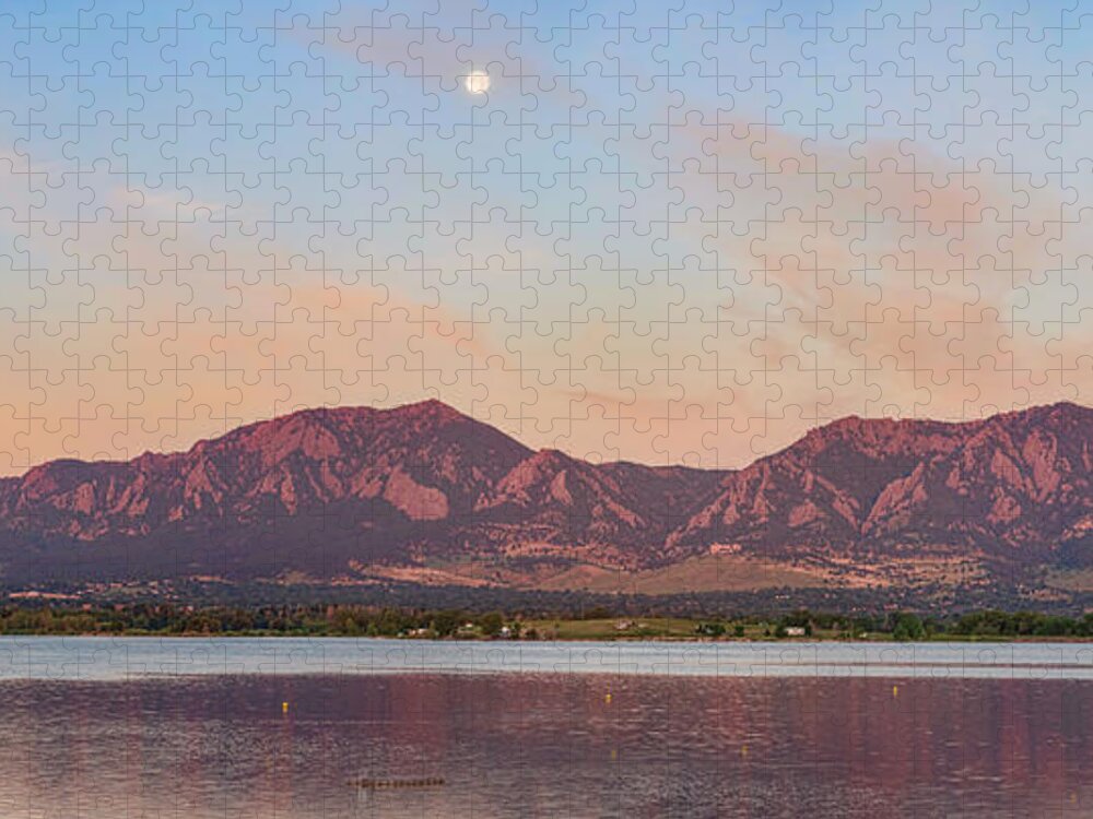 Colorado Jigsaw Puzzle featuring the photograph Blue Moon Front Range Boulder Sunrise Panorama by James BO Insogna
