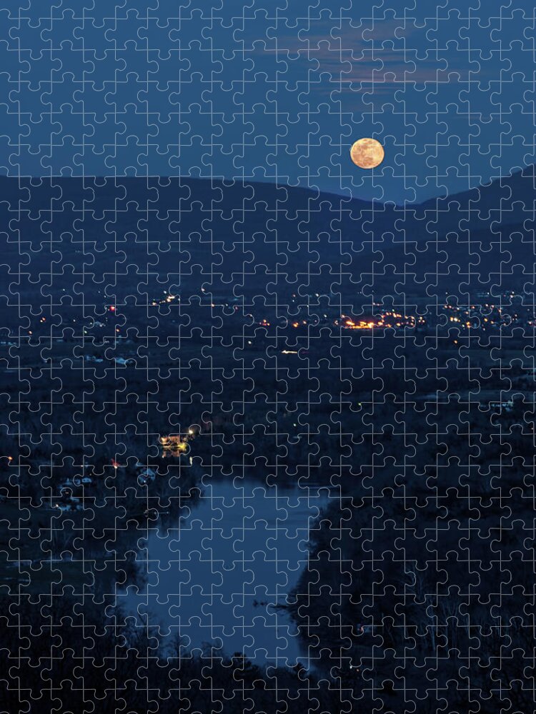 Moon Jigsaw Puzzle featuring the photograph Blue Moon Over the Shenandoah River by Lara Ellis