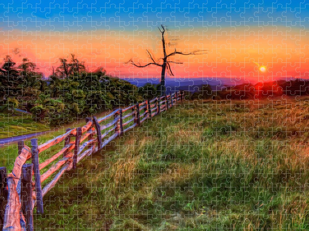 North Carolina Jigsaw Puzzle featuring the painting Blue Ridge Sunrise at Doughton II by Dan Carmichael