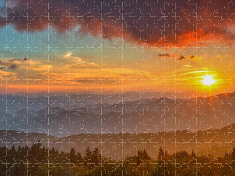 Asheville Jigsaw Puzzle featuring the photograph Blue Ridge Sunset Pano by Joye Ardyn Durham