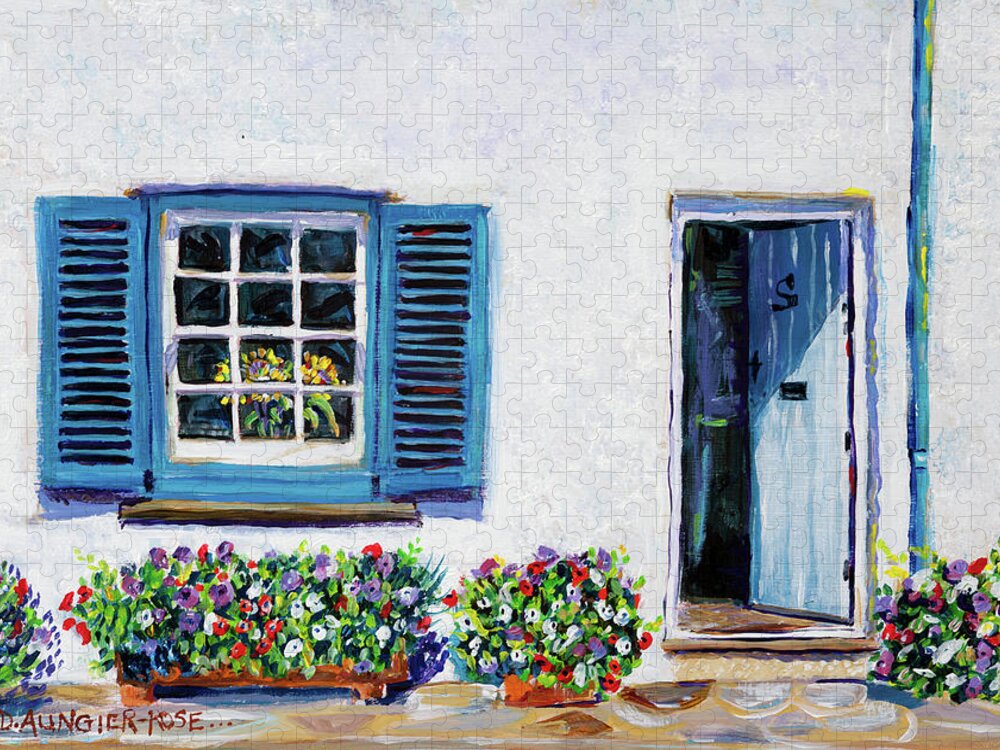 Acrylic Jigsaw Puzzle featuring the painting Blue Shutters, St Mawes by Seeables Visual Arts