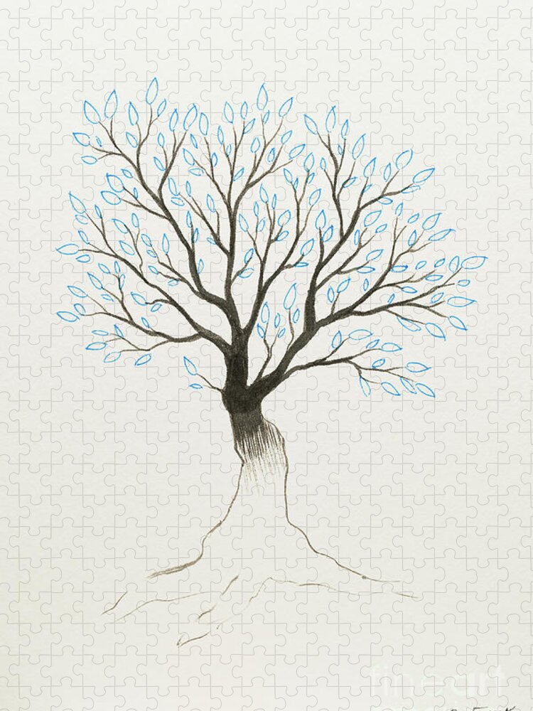 Tree Jigsaw Puzzle featuring the painting Blue tree by Stefanie Forck
