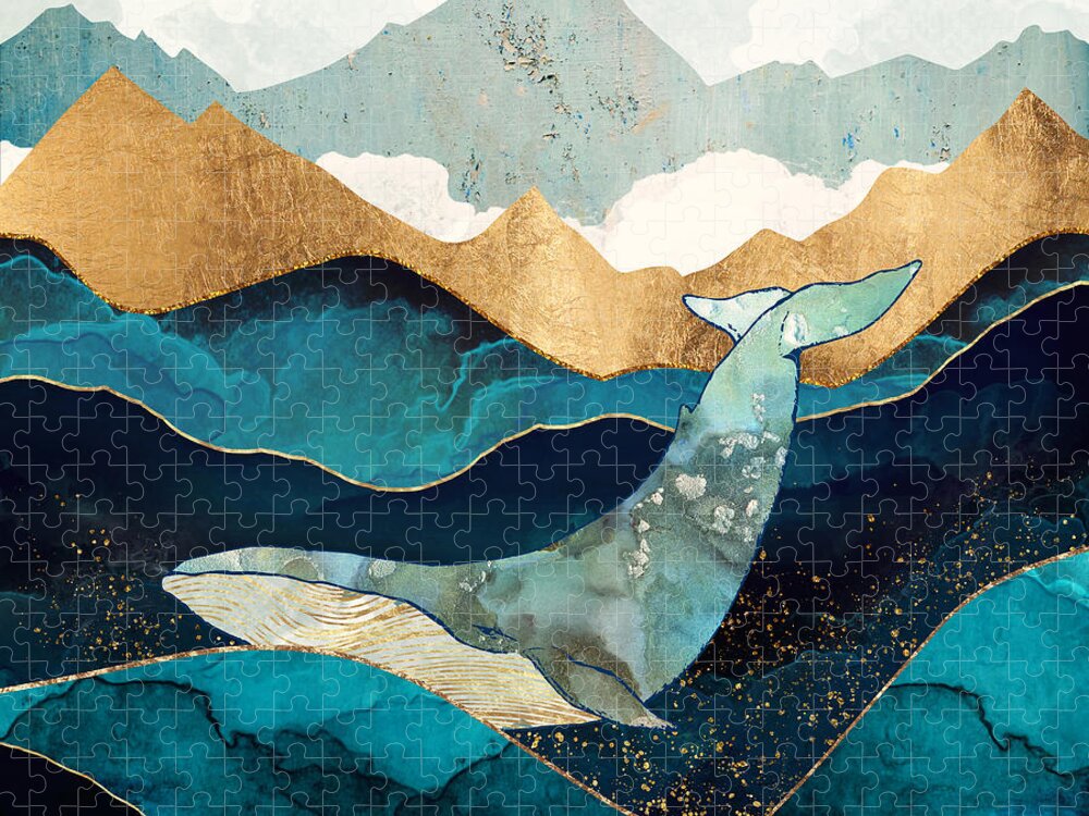 Digital Jigsaw Puzzle featuring the digital art Blue Whale by Spacefrog Designs