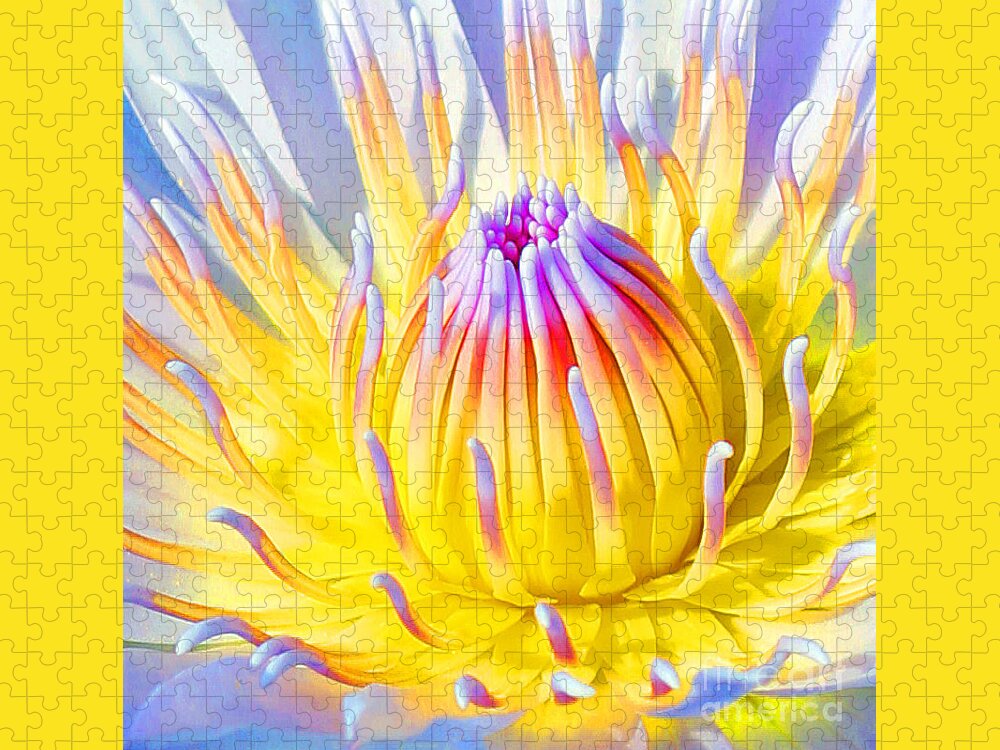  Blue Lotuses Jigsaw Puzzle featuring the photograph Blue Yellow Lily by Jennifer Robin
