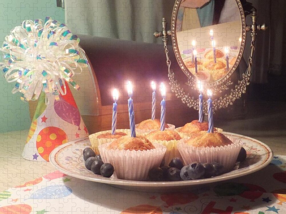 Muffins Jigsaw Puzzle featuring the photograph Blueberry Muffin Birthday by Denise F Fulmer