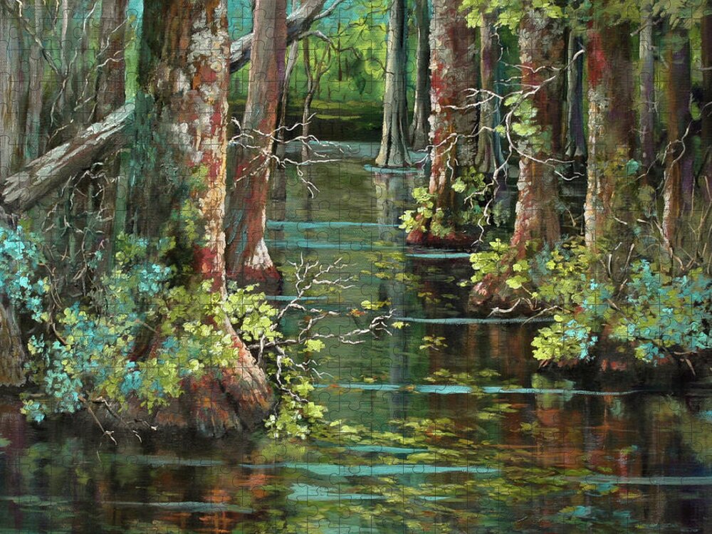Louisiana Bayou Jigsaw Puzzle featuring the painting Bluebonnet Swamp by Dianne Parks