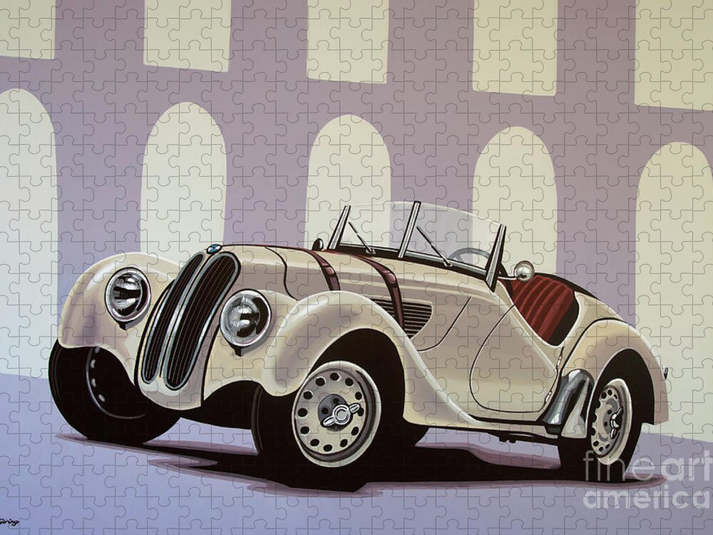 Bmw 328 Roadster Jigsaw Puzzle featuring the painting BMW 328 Roadster 1936 Painting by Paul Meijering