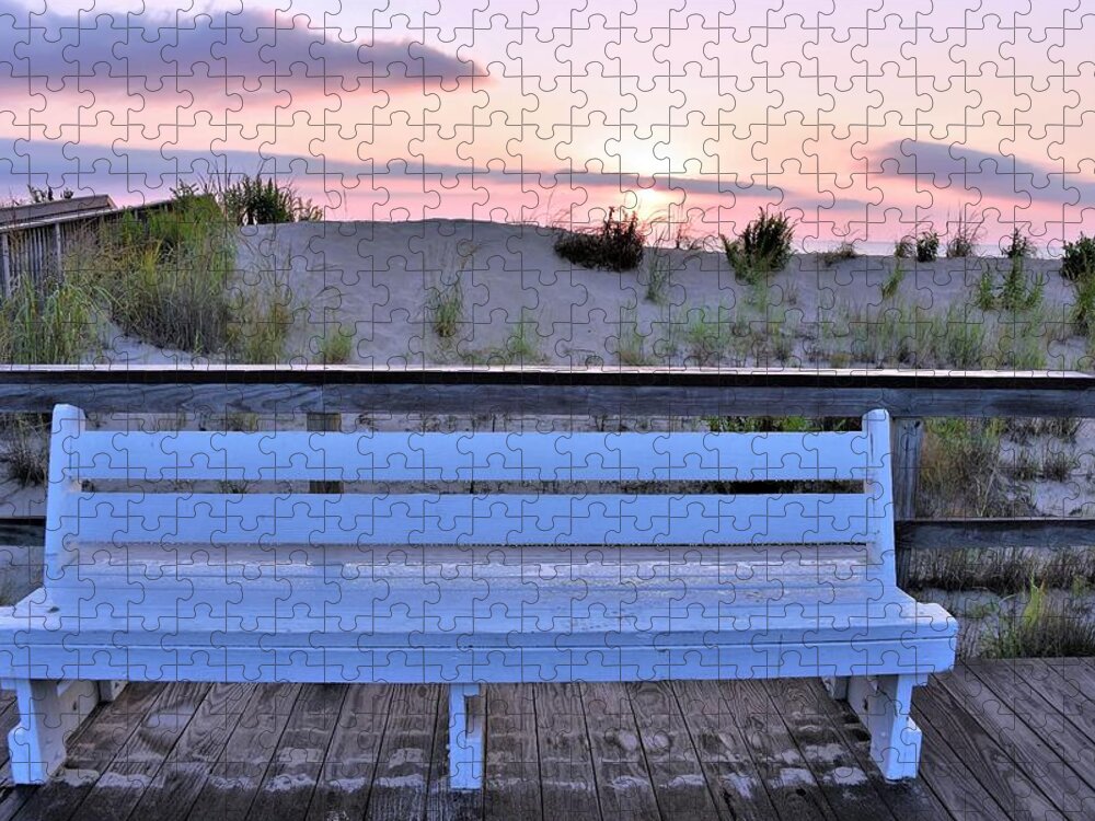Boardwalk Jigsaw Puzzle featuring the photograph A Welcome Invitation - The Boardwalk Bench by Kim Bemis