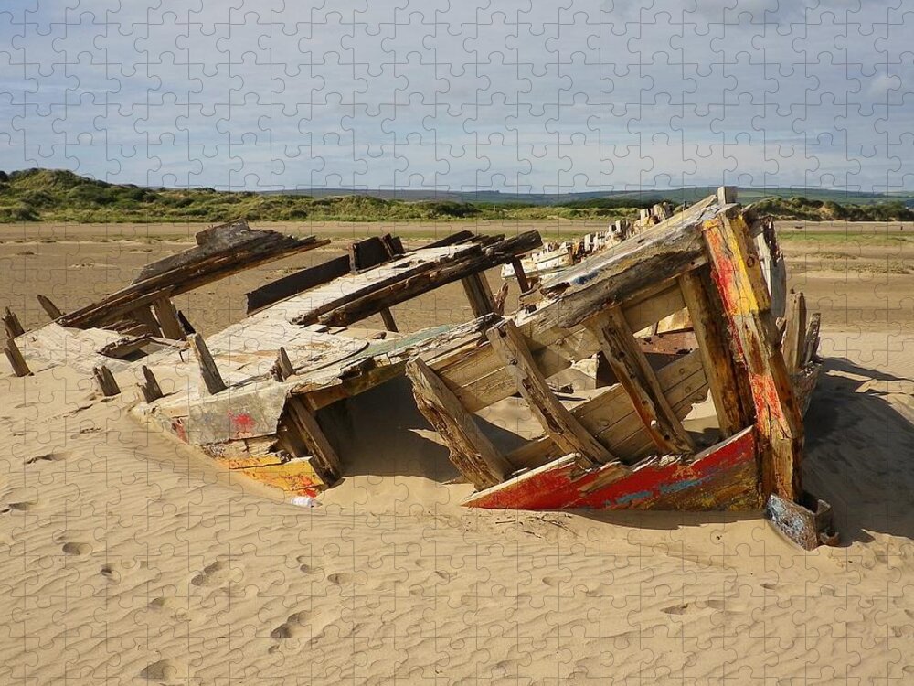 Abandoned Jigsaw Puzzle featuring the photograph Boat Wreck At Crow Point North Devon by Richard Brookes
