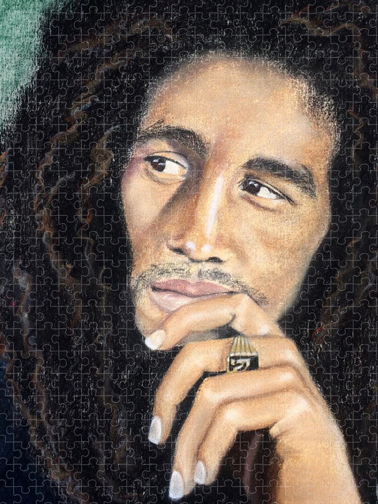 Bob Marley Jigsaw Puzzle featuring the drawing Bob Marley by Ashley Kujan
