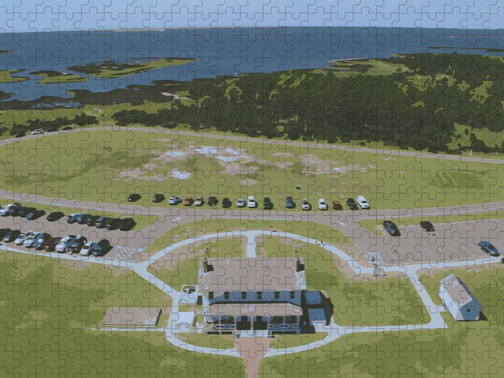 Bodie Island Jigsaw Puzzle featuring the digital art Bodie Island Keepers Quarters by Darrell Foster