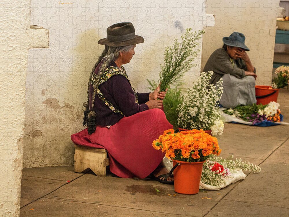 People. Flowers Jigsaw Puzzle featuring the photograph Bolivian Flower Sellers by Venetia Featherstone-Witty