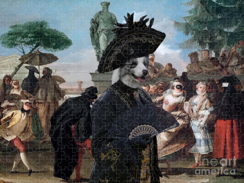 Border Collie Jigsaw Puzzle featuring the painting Border Collie Art Canvas Print - The Minuet by Sandra Sij