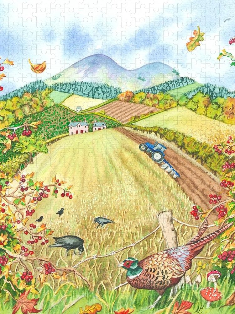 Pheasant Jigsaw Puzzle featuring the painting Border Seasons Autumn by Lynne Henderson