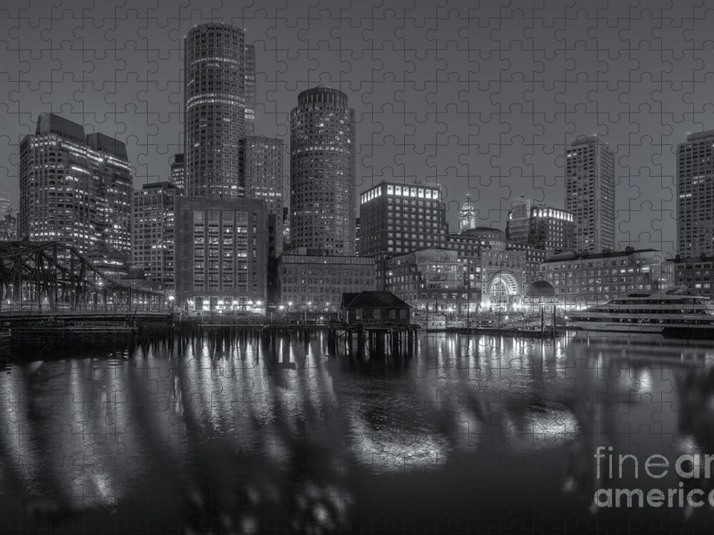Clarence Holmes Jigsaw Puzzle featuring the photograph Boston Harbor and Skyline Morning Twilight VI by Clarence Holmes