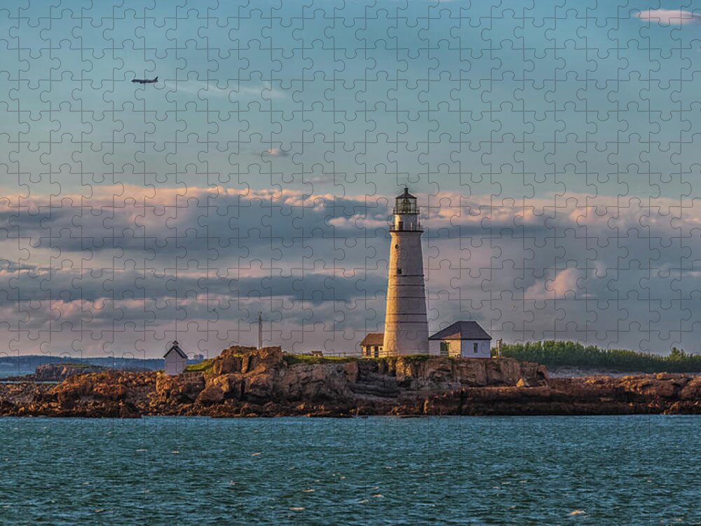 Boston Lighthouse Sunset Jigsaw Puzzle featuring the photograph Boston Lighthouse Sunset by Brian MacLean