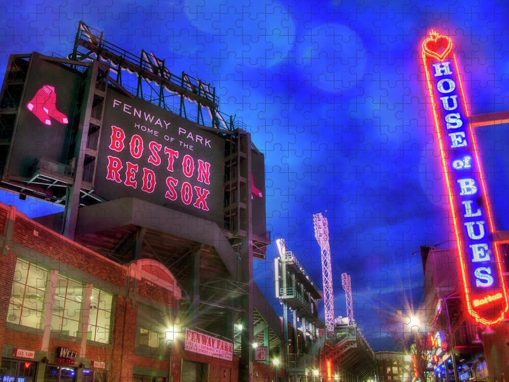 Fenway Park Jigsaw Puzzle featuring the photograph Boston Red Sox Fenway Park at Night by Joann Vitali