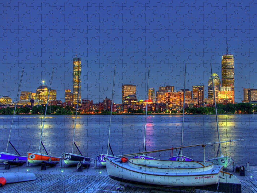 Boston Skyline Jigsaw Puzzle featuring the photograph Boston Skyline at the MIT Sailing Pavilion by Joann Vitali