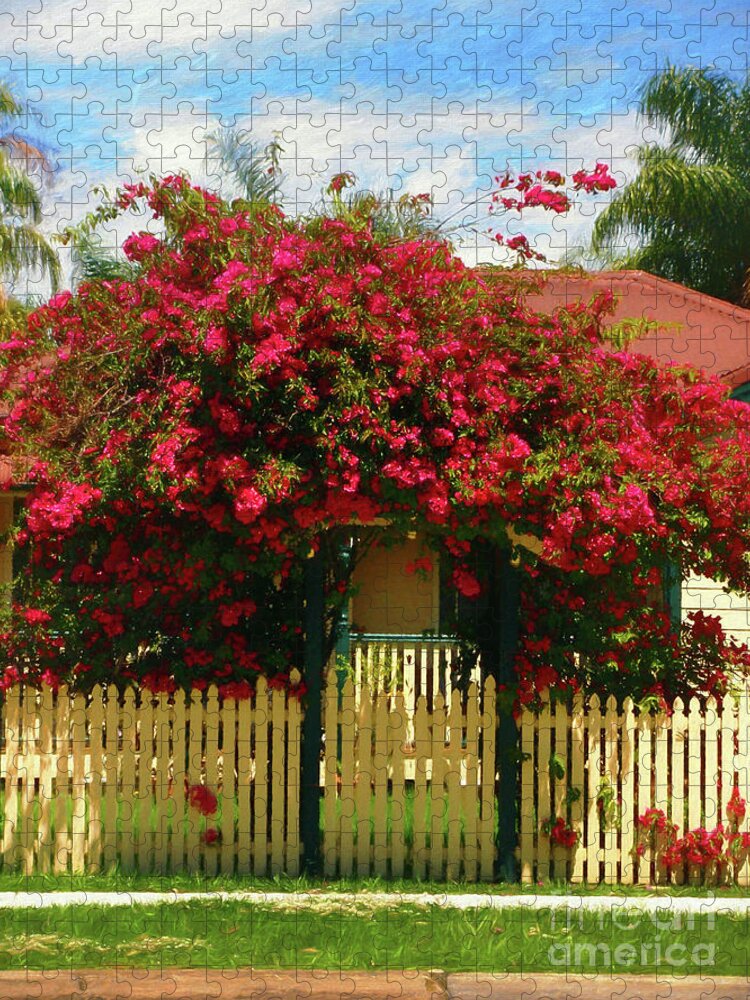 Photography Jigsaw Puzzle featuring the photograph Bougainvillea Cottage by Kaye Menner by Kaye Menner