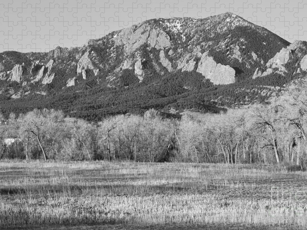 'flatiron' Jigsaw Puzzle featuring the photograph Boulder Colorado Flatiron View From Jay Rd BW by James BO Insogna
