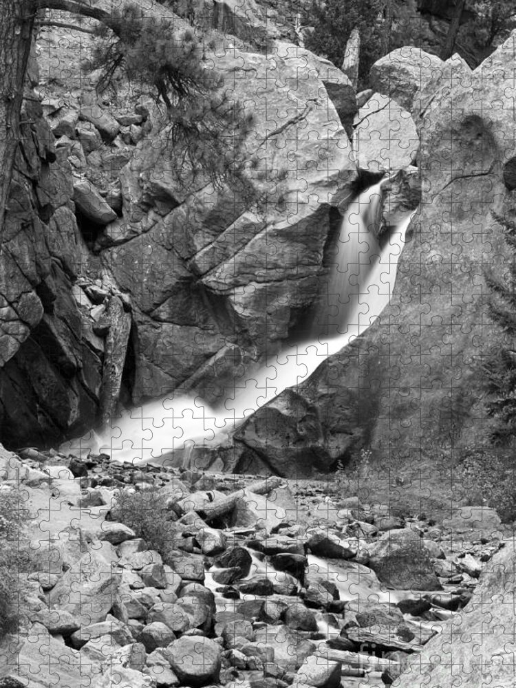Waterfalls Jigsaw Puzzle featuring the photograph Boulder Falls Black and White  by James BO Insogna