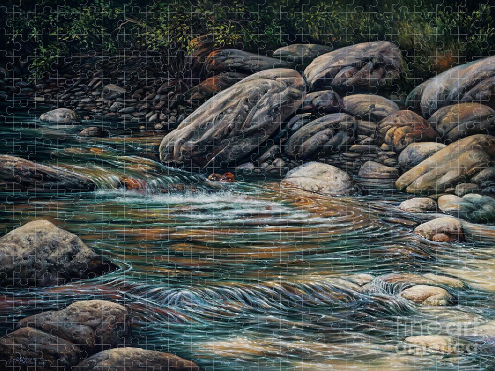 Landscape Jigsaw Puzzle featuring the painting Boulders at Jemez by Ricardo Chavez-Mendez