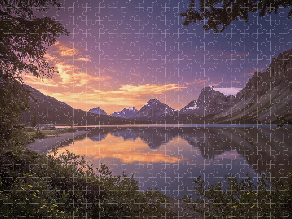 America Jigsaw Puzzle featuring the photograph Bow Lake at dawn by William Lee