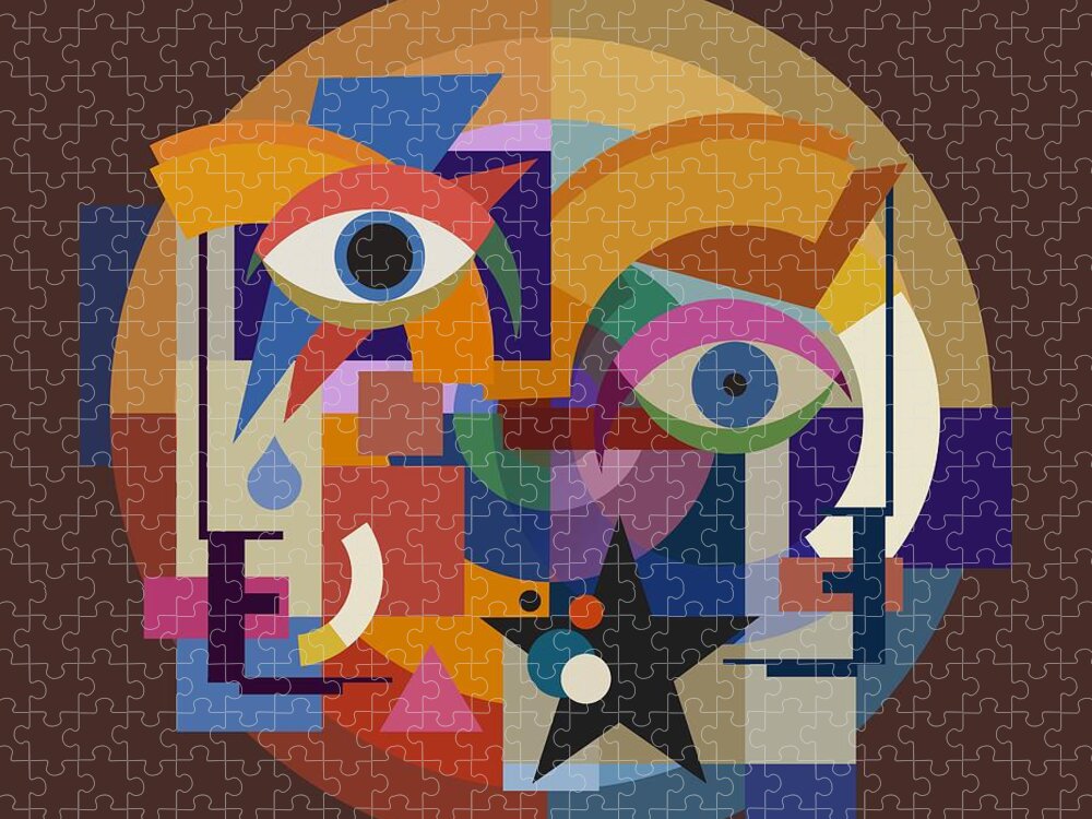 Abstract Bauhaus David Bowie Ziggy Stardust Blackstar Tear Jigsaw Puzzle featuring the digital art Bowie Bauhaus by Big Fat Arts