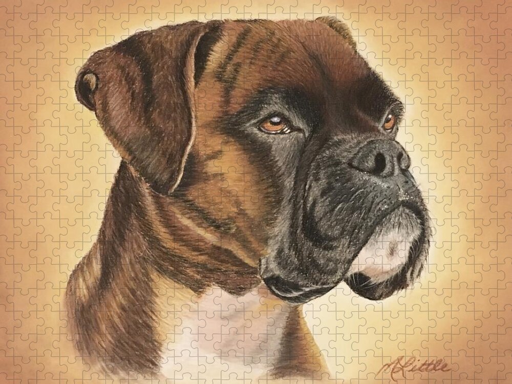 Boxer Jigsaw Puzzle featuring the drawing Boxer by Marlene Little