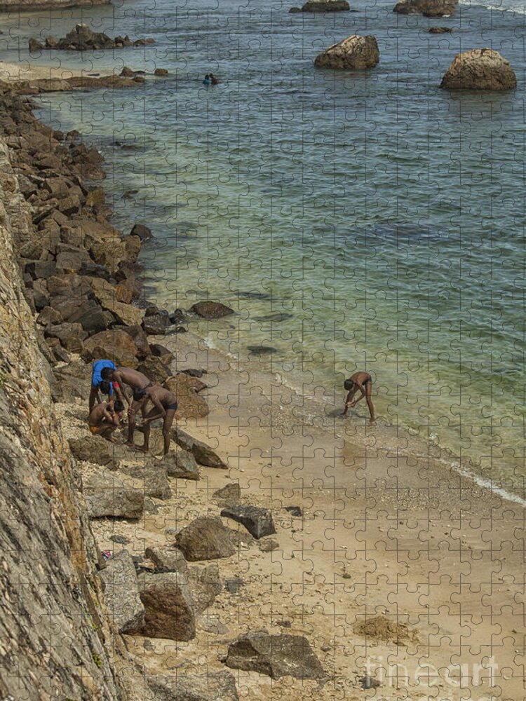 Bastion Jigsaw Puzzle featuring the photograph Boys at the beach in Galle, Sri Lanka by Patricia Hofmeester