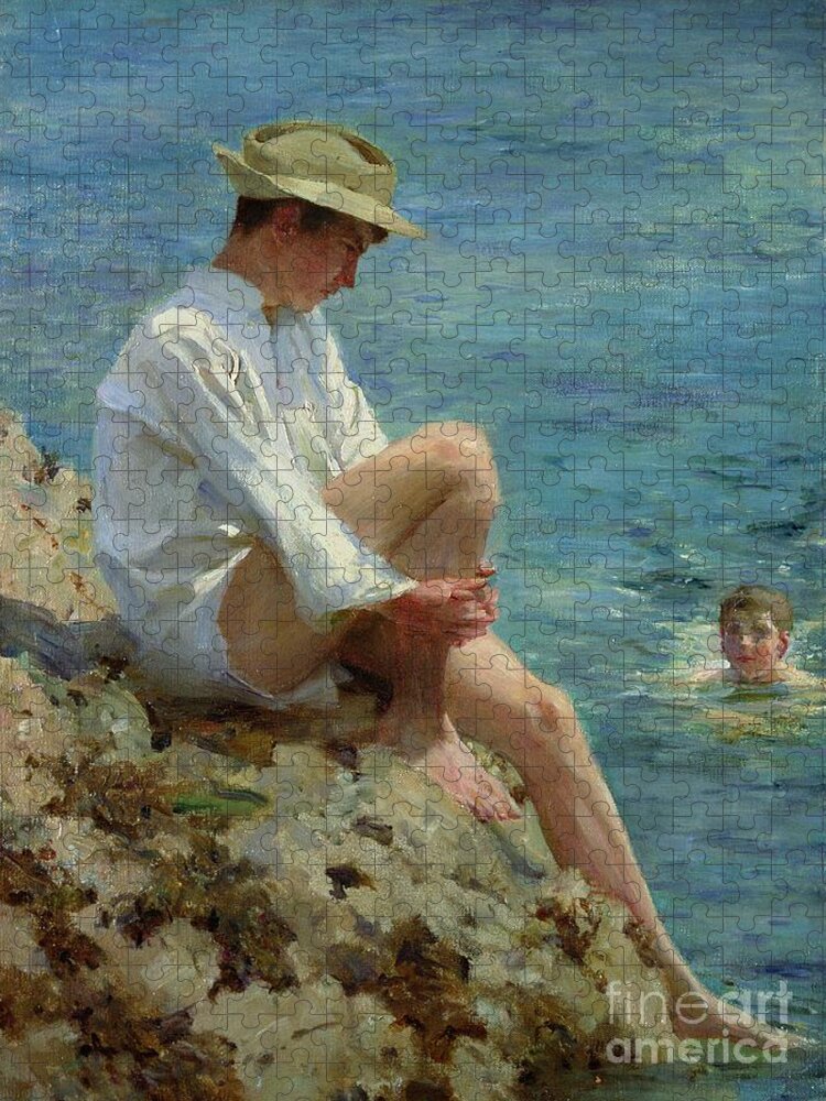 Boys Jigsaw Puzzle featuring the painting Boys Bathing by Henry Scott Tuke