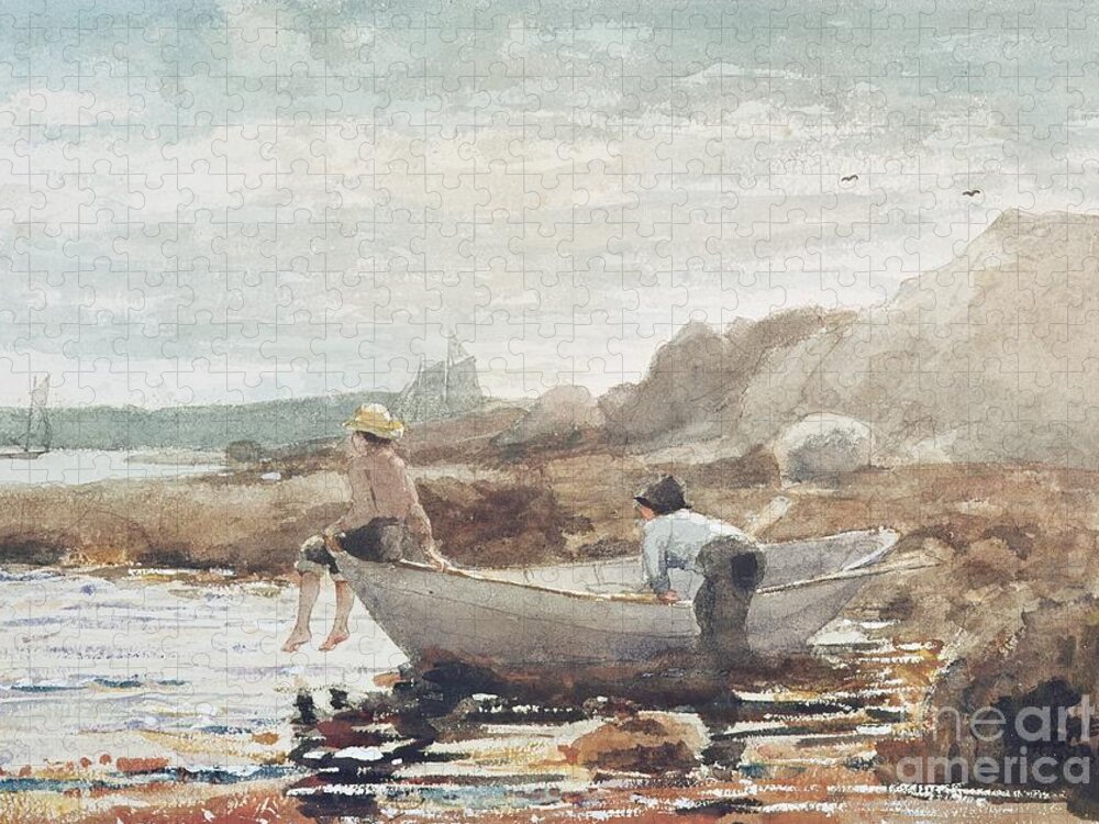 Boys On The Beach Jigsaw Puzzle featuring the painting Boys on the Beach by Winslow Homer