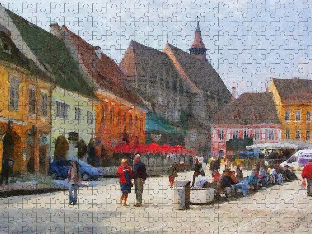 Shop Jigsaw Puzzle featuring the painting Brasov Council Square by Jeffrey Kolker