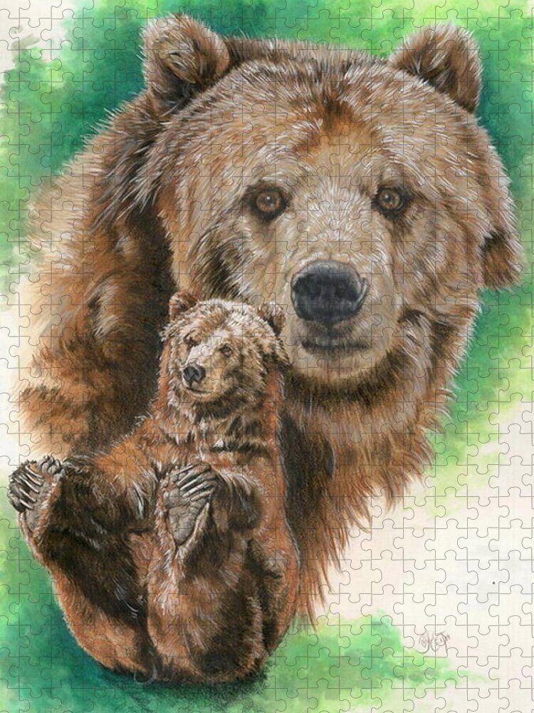 Bear Jigsaw Puzzle featuring the mixed media Brawny by Barbara Keith